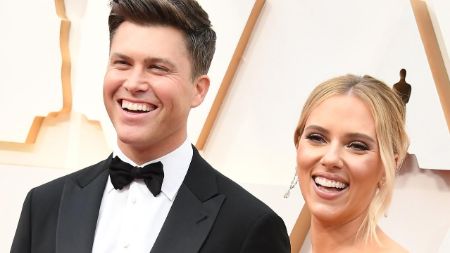 Scarlett Johansson along with her husband, Colin Jost during an event